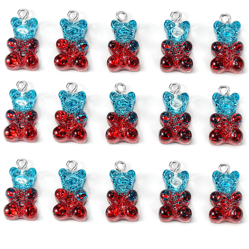 10 st hartsbjörnberlocker med platta baksida gummibjörnar och glittercabochoner för halsband, hänge, örhängen, gör-det-själv-tillverkning: Rodiumpläterad