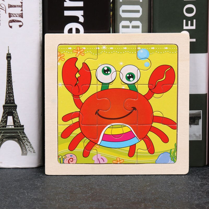 Baby Children Wooden Cartoon Animal Puzzles Attractive Early Learning Hand Puzzle Plate Educational Toys For Kids: Crab