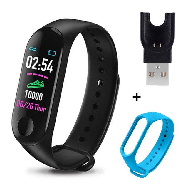 M3 Smart Bracelet Heart Rate Blood Pressure Health Waterproof Smart Watches M3 Pro Bluetooth Watch Wristband Fitness Tracker: Black Light Blue