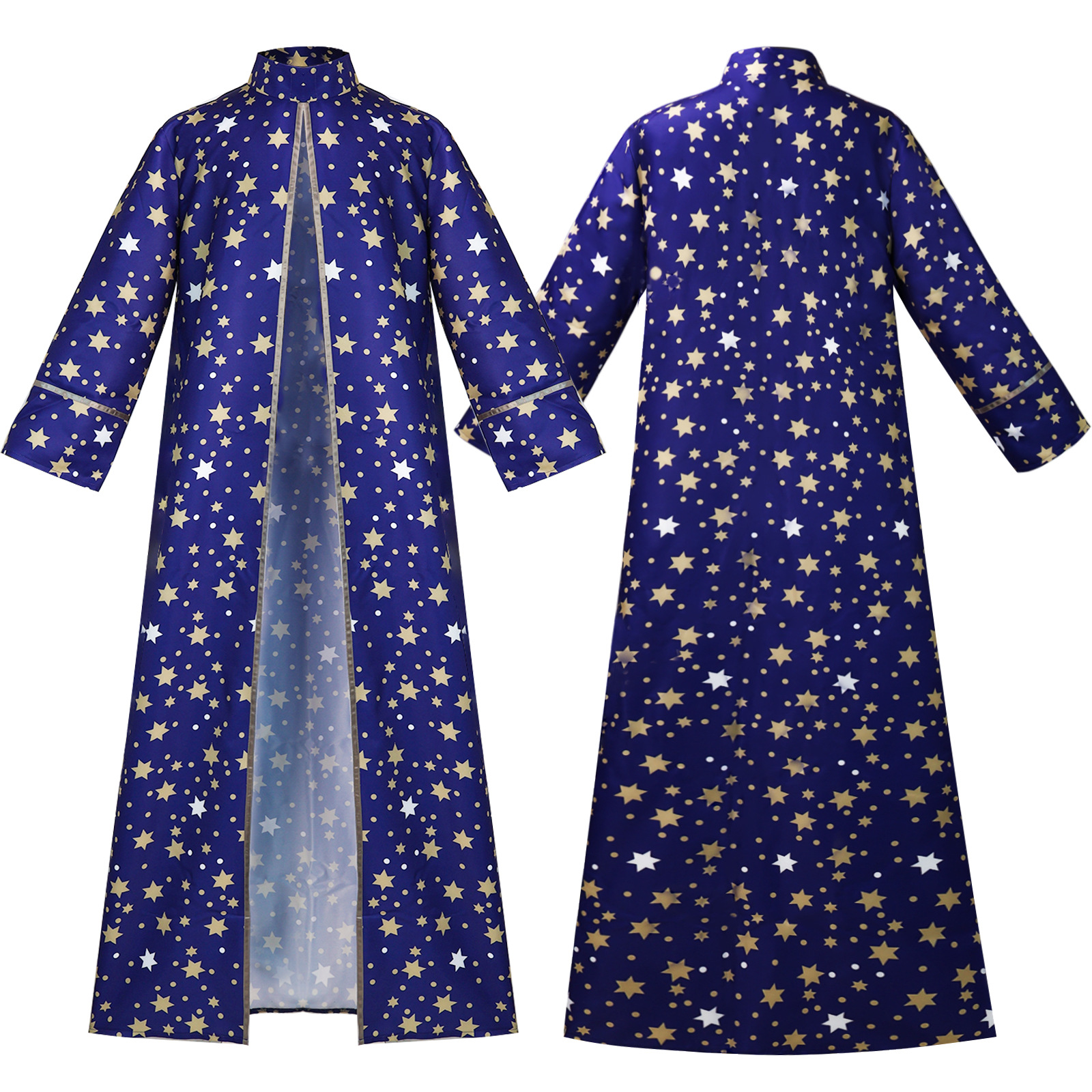 Traje mágico mágico masculino com robe azul manto chapéu estrela lua mágico feiticeiro cosplay traje adulto rpg conjunto de roupas