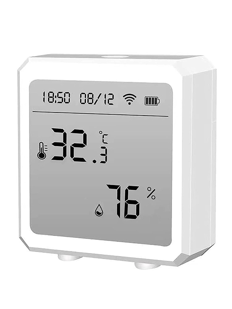 Smart WiFi Temperature Humidity Sensor Wireless Thermometer Hygrometer, Clock and Time Display Monitor with App Compatible Siri