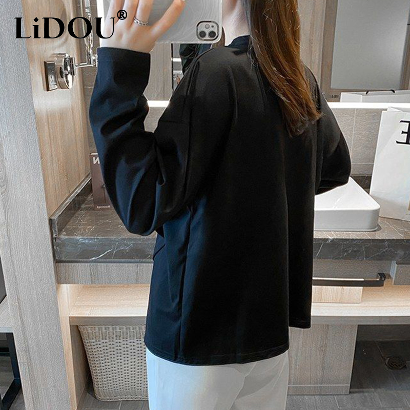 2023 nueva coreana de otoño Irregular estilo Hipster calle Neutral Normcore camiseta Top de Color sólido para mujer