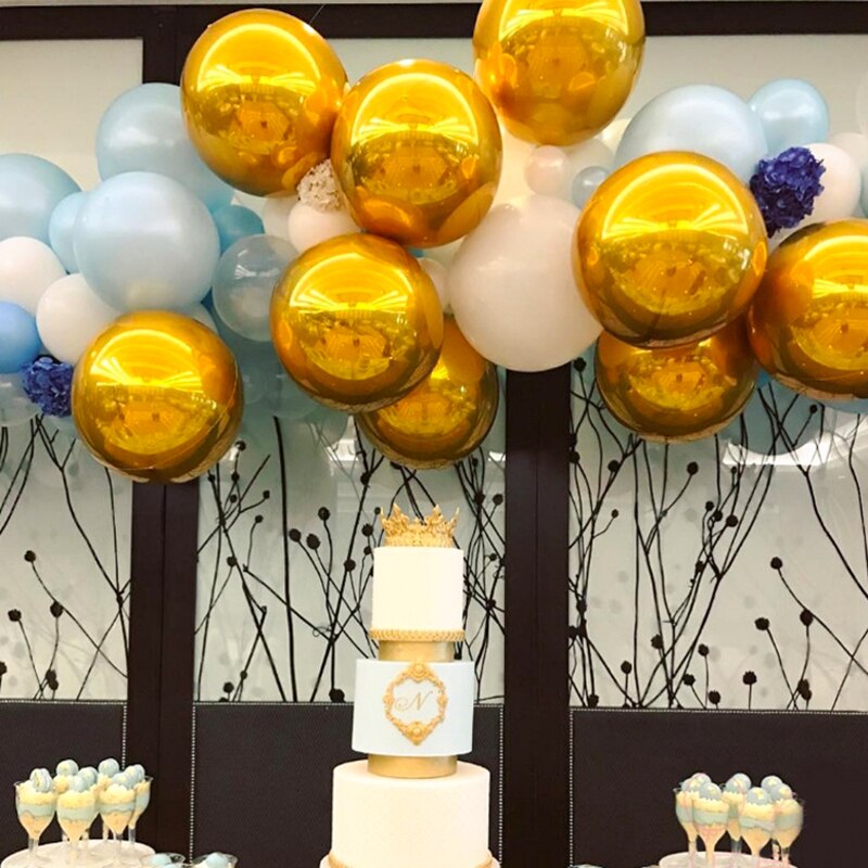 Globos metalizados redondos 4D dorados de 32 pulgadas, globos metalizados de helio, espejo metálico, suministros para Decoraciones de de cumpleaños y bodas, 1 Uds.