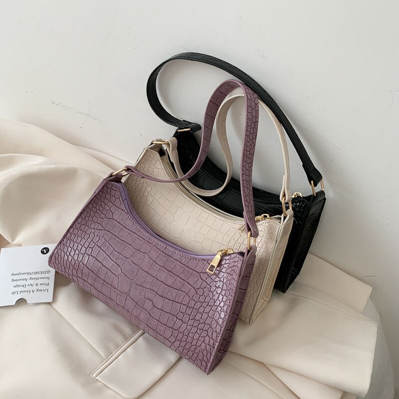 Bolso Vintage para la axila de las señoras, de cocodrilo, Bolso Baguette para mujeres, bolso de mano para chicas, bandolera de cuero, bolso de mano de noche