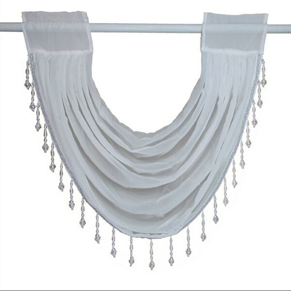 Elegante Witte Gaas Gordijn. Crystal Kwasten Versierd De Gordijn. Drape Water Rimpel Gordijn: 1 piece