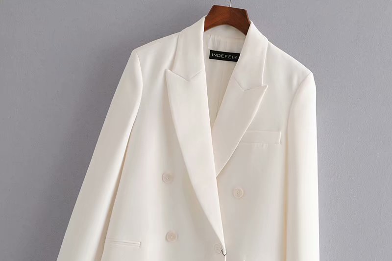 Za chaqueta de mujer con cuello doblado sólido doble pecho bolsillo Casual chaqueta suelta Femme blanco ropa de oficina prendas de vestir abrigo