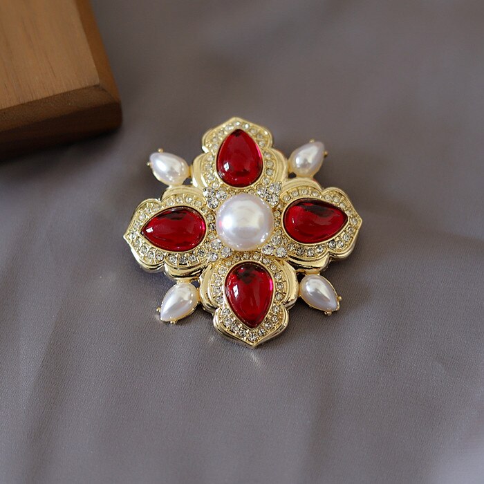 Huanzhi Barokke Vintage Goud Kleur Crystal Imitatie Parels Pin Zwaan Hollow Geometrische Rechthoek Broche Kraag Voor Vrouwen Sieraden: C