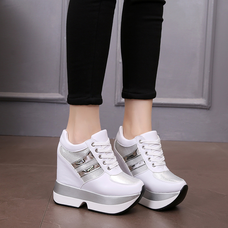 Herfst dames hoge platform schoenen hoogte verhogende casual schoenen 12 cm dikke zool sneakers ademende schoenen dames sneakers