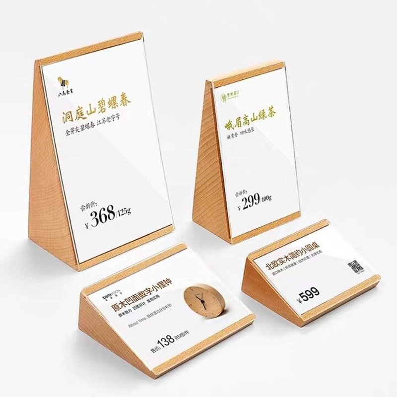 90*55mm Small Slant Back Wooden Table Menu Holder Stand Restaurant Acrylic Price Label Sign Holder Display Racks