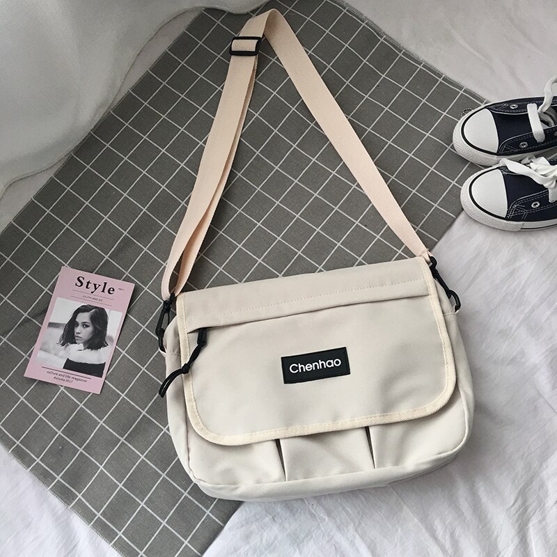 Sac messager en toile devil' s2020 pour femme, sac d'école à bandoulière simple, style coréen original: Tissu beige