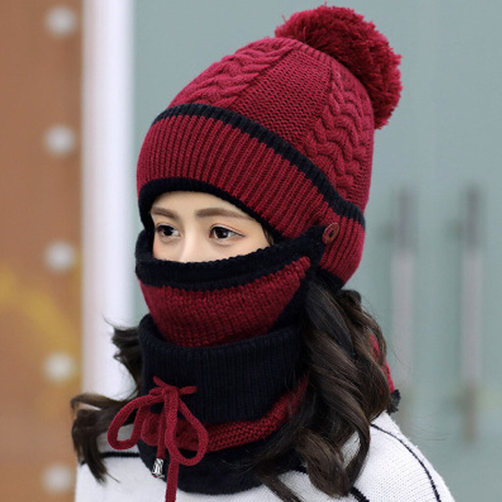 Adult Windproof Hat Cycling Skiing Knit Hat Scarf Mask Sets Warm Knitted Cap Winter Clothes Accessories #5: E