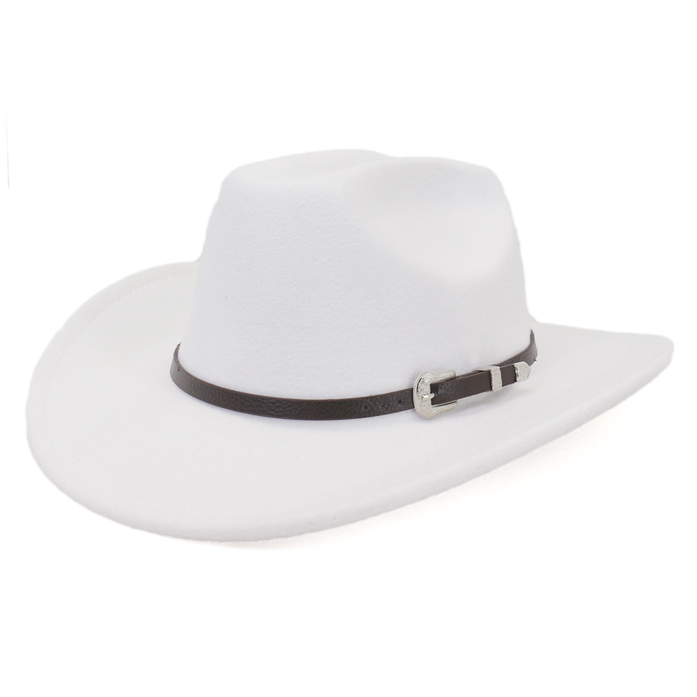 Chapéu de vaqueiro ocidental vintage masculino com cinto, aba enrolada, boné de igreja de jazz, novo, inverno, outono: Branco