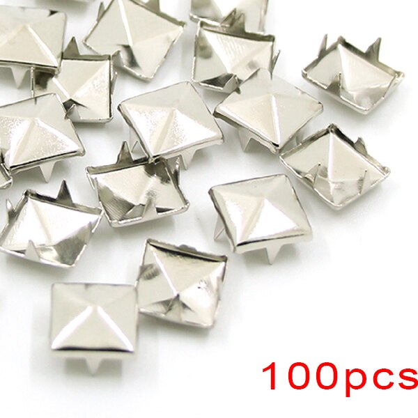 100 sztuk nity kwadratowe 4 szpilki i szpilki punkowa skórzana nity do dżinsów ubrania 6-12MM złoto/srebro/czarny/brąz nity DIY: Square Silver / 12mm