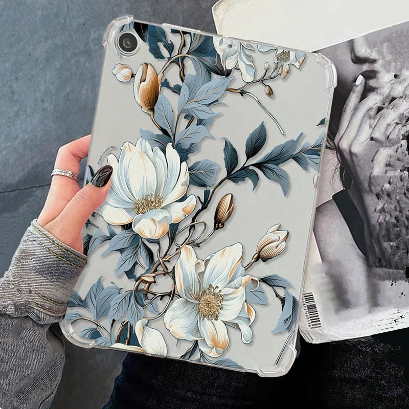 For Ipad Air 5 4 10th 10.9 Case ipad air 11 Pro 11 10.5 9.7 Cover 10.2 7th 8th 9th Gen Blue Leaf Flower Branch Painted Shell