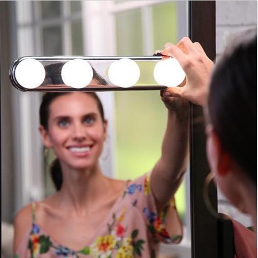 Bærbart led speil lys hollywood fire pære speil frontlykter sugekopp sminke selfie foto studio lampe batteridrevet