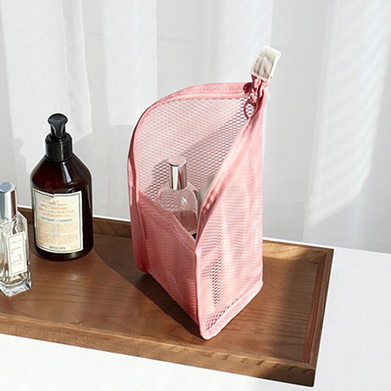 Bolsa plegable de viaje para brochas de maquillaje, bolsa portátil con malla para cosméticos bolsa de maquillaje de viaje, organizador de lavado de cepillos de dientes, 1 unidad