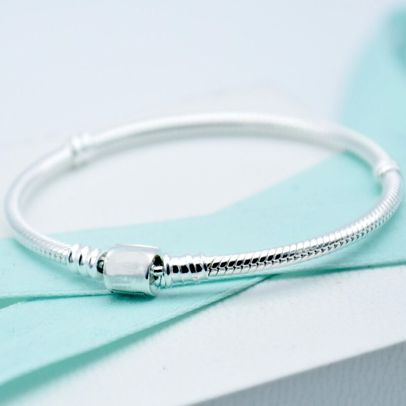Original Moments Barrel Clasp Snake Chain Bracelet Bangle Fit 925 Sterling Silver Bracelet Bead Charm Diy Europe Jewelry