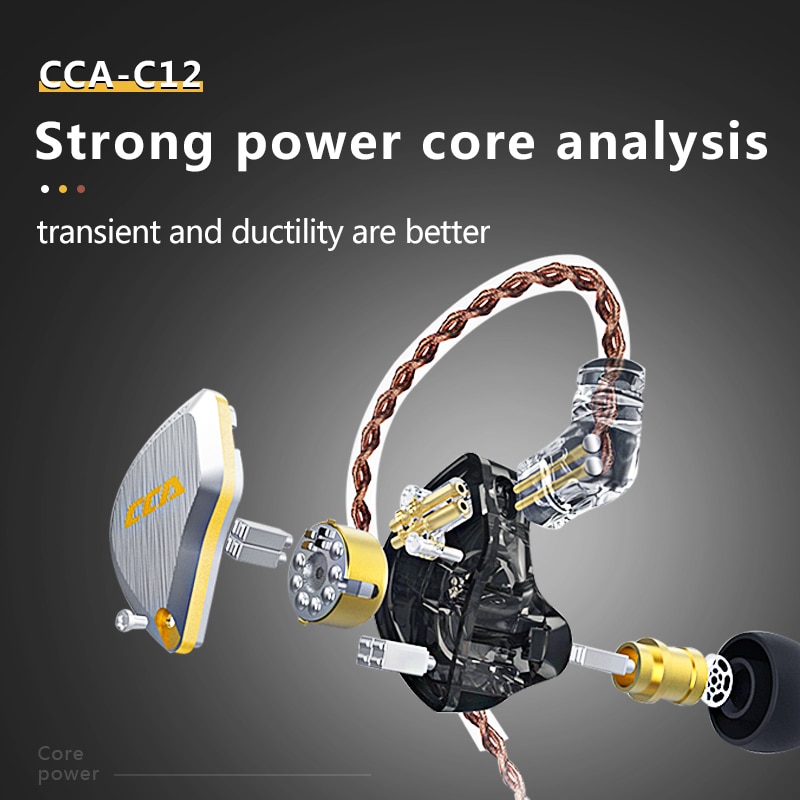 CCA C12 5BA+1DD Hybrid Hanging In Ear Headset 12 Drivers Unit HIFI DJ Monitor Earphone Earbuds Noise Cancelling Wired Gamer PC