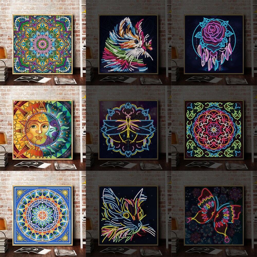 5D Luminous Diamond Painting Butterfly Night Animal Kits for Adults Kids Glow in The Dark Beads Diamond Art Painting Pictures