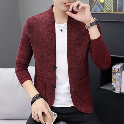 Zongke solid cardigan herr kläder stickad tröja herr kläder tröjor herr cardigan 2022 spring m -2xl: Röd / Kinesisk storlek xxl