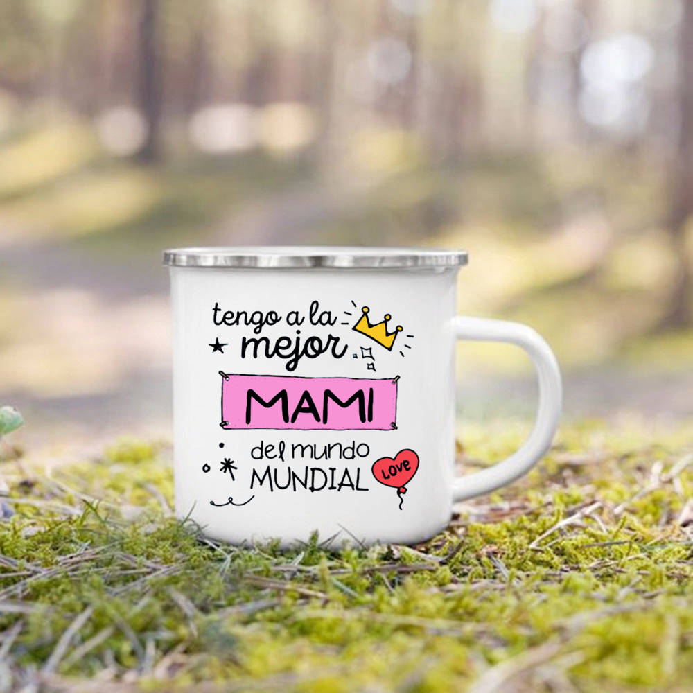 Taza con estampado de la mejor mamá del mundo, tazas de café creativas, bebidas, leche, taza con asa, taza esmaltada para acampar, de cumpleaños para el día de la madre para mamá: Verde