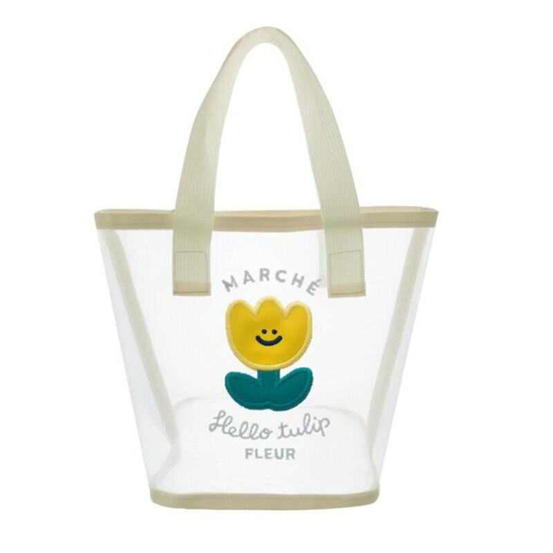 Korea Bear Flower Handbag Girls Summer Beach Travel Beach Bag Women Daily Shopping Bags Gauze Should Bags: Yellow