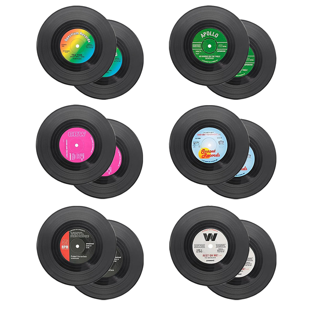 Juego de posavasos de disco de vinilo Retro colorido para bebidas, juego de posavasos de disco de vinilo, decoración de mesa de centro, 6 unidades: naranja