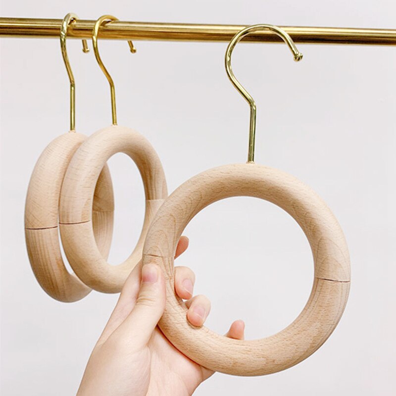 Wooden Ring Hanger Clothing Store 360 Rotating S-Shaped Round Scarf Ring Multifunctional Tie Holder Home Decoration