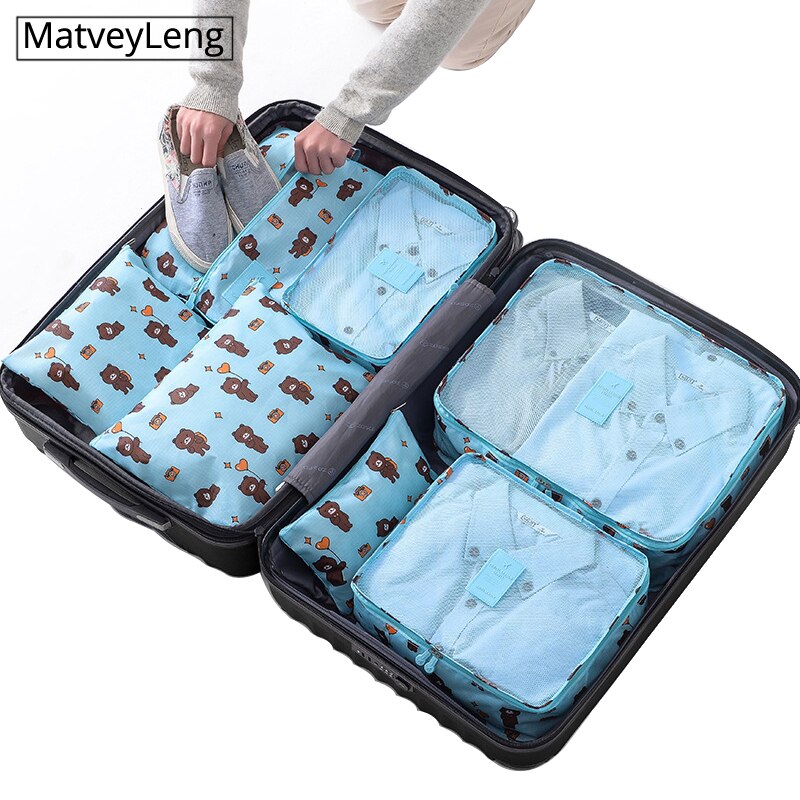 7pcs packing cubes Travel Organizer Bag Clothes Pouch Portable Luggage Suitcase Chic Bags Unisex Use Travel Accessories: Bear