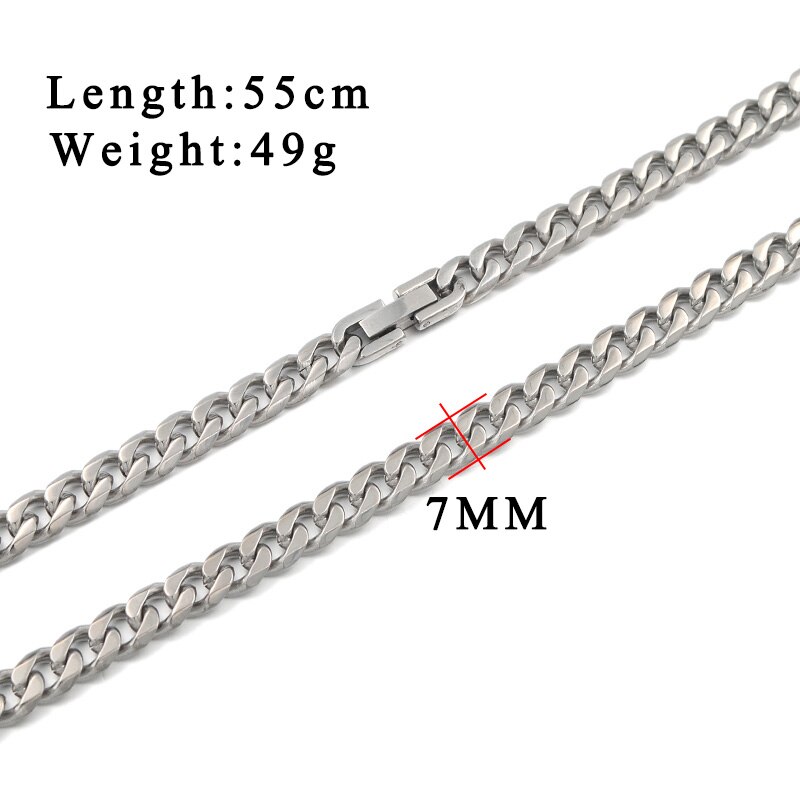 Moorvan 7mm/10mm/13mm men&#39;s necklace six flat curb buban stainless steel chain jewelry for party cool punk man jewelry: 7mm silver color