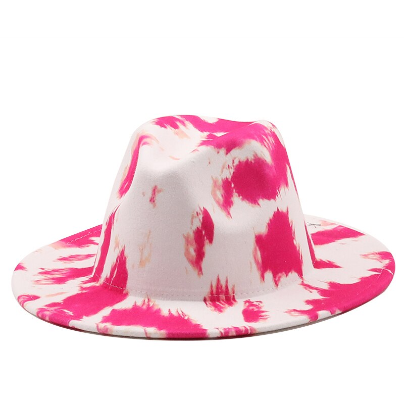 Sombrero de fieltro Panamá Tie-Dye para mujer, sombrero de ala ancha, iglesia, Derby, de lana, estilo británico, Jazz,: 03