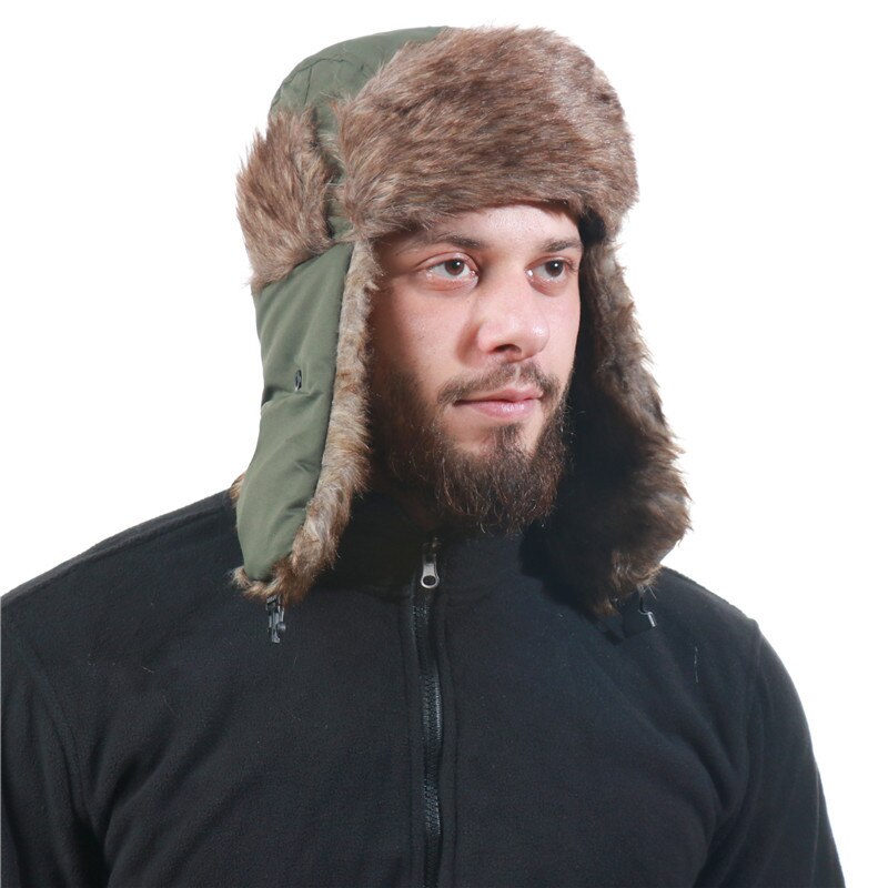 Ushanka-Sombrero con mascarilla para hombre, gorra de invierno cálida, ajustable, rusa, para las orejas con solapa, impermeable