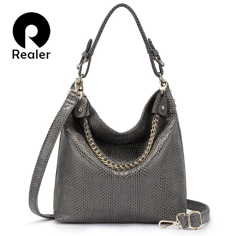 REALER-Bolso de hombro grande con asa superior para mujer, bandolera de cuero artificial con cadena,