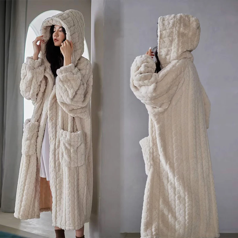 Winter Robe For Women Sweet Jacquard Homewear Sleepwear Loungewear Christmas Night Warm Comfy Long Bathrobe