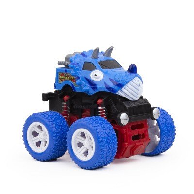 Children's four-wheel drive inertial off-road vehicle boy simulation off-road model anti-fall toy dinosaur car police car: Dinosaur car blue