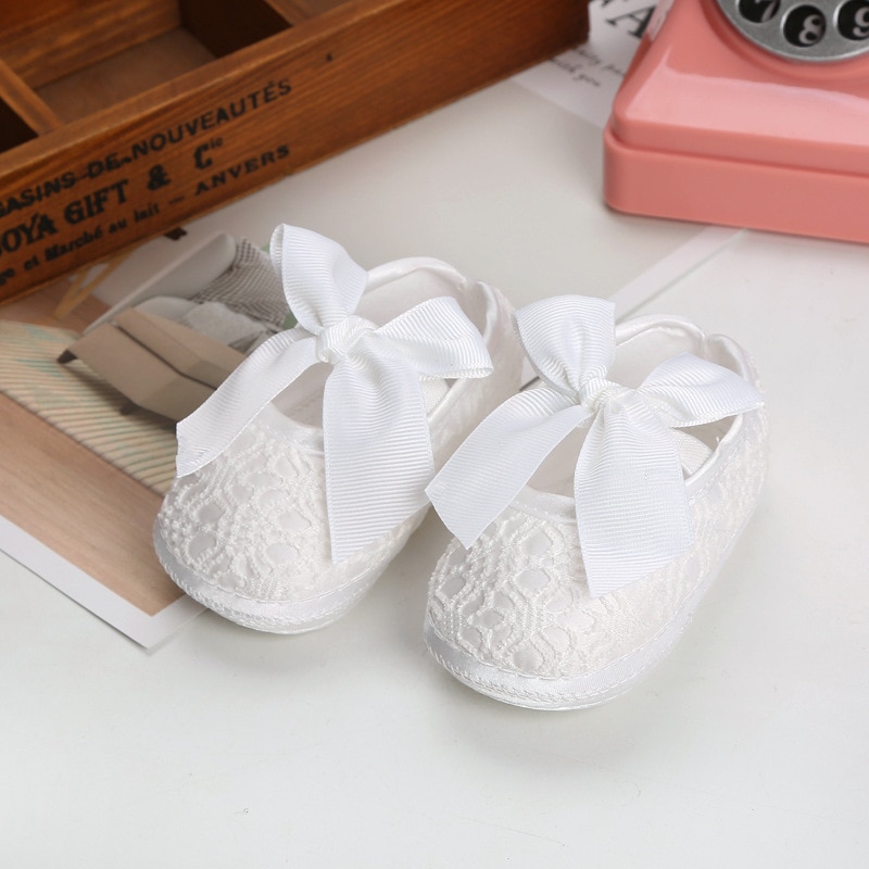 Zapatos de bautismo para bebé niña, zapatos de vestir de princesa con lazo de suela suave, antideslizantes, precaminantes infantiles de 0 a 12 meses