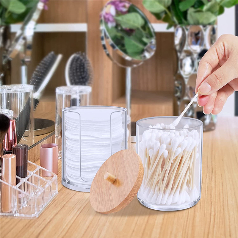 Boîte de cotons-tiges de maquillage en bambou transparent, support de cotons-tiges cosmétiques, récipient en acrylique Qtip
