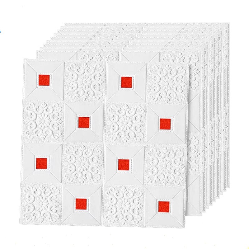 10 kpl 3d stereoseinätarraa itseliimautuva katto koristetarra olohuone makuuhuone vedenpitävä tapetti vaahtotapetti: Valkoinen punainen / 70 x 70 cmx 5 kpl