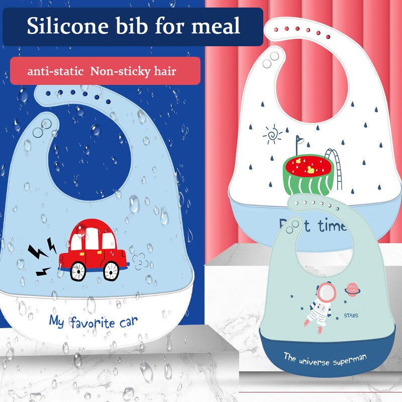 Warmom-Baberos de silicona impermeables para bebé, bolsa de Saliva para niños, accesorios desechables para bebé, babero ajustable de dibujos animados, suave y cómodo