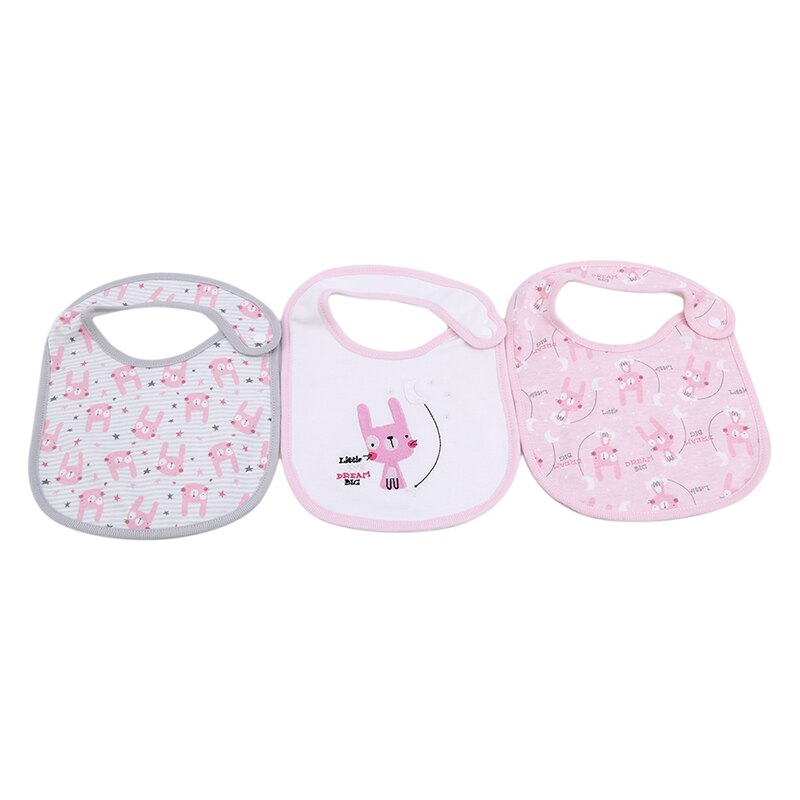 3 stuks / set baby slabbetjes met cartoon print, katoenen mix baby sjaal, maaltijdkraag, boertje, drukknoop baby slabbetjes: Konijnenbaby