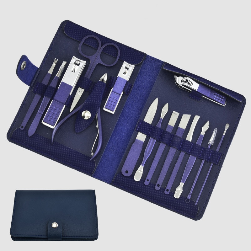 Nagelklippare hushålls blå nagelsax pincett pedikyr kit nagelkonst kit manikyr verktyg skönhetsset