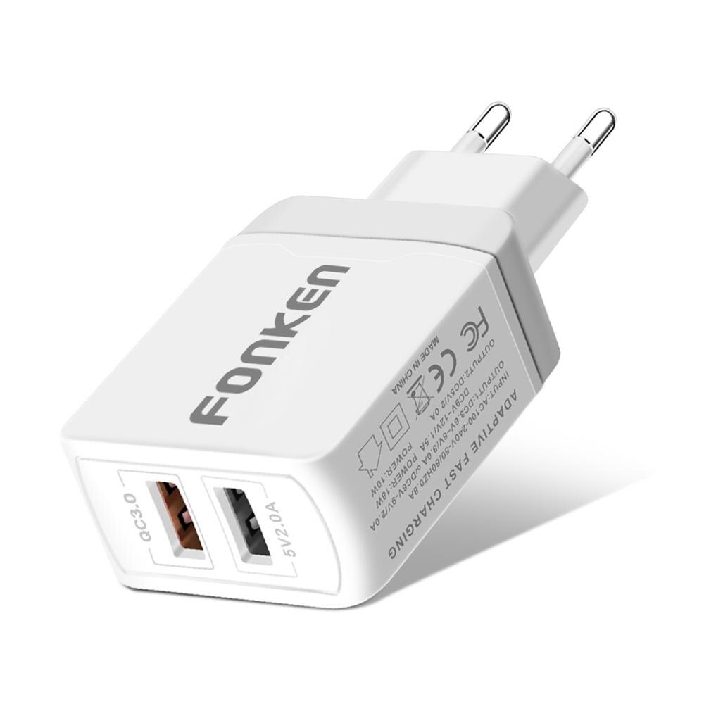 FONKEN-cargador USB Dual para móvil, adaptador de pared de viaje portátil de carga rápida 3,0, 2 puertos, 28W, QC3.0, para Xiaomi y Samsung: QC3.0 White Charger