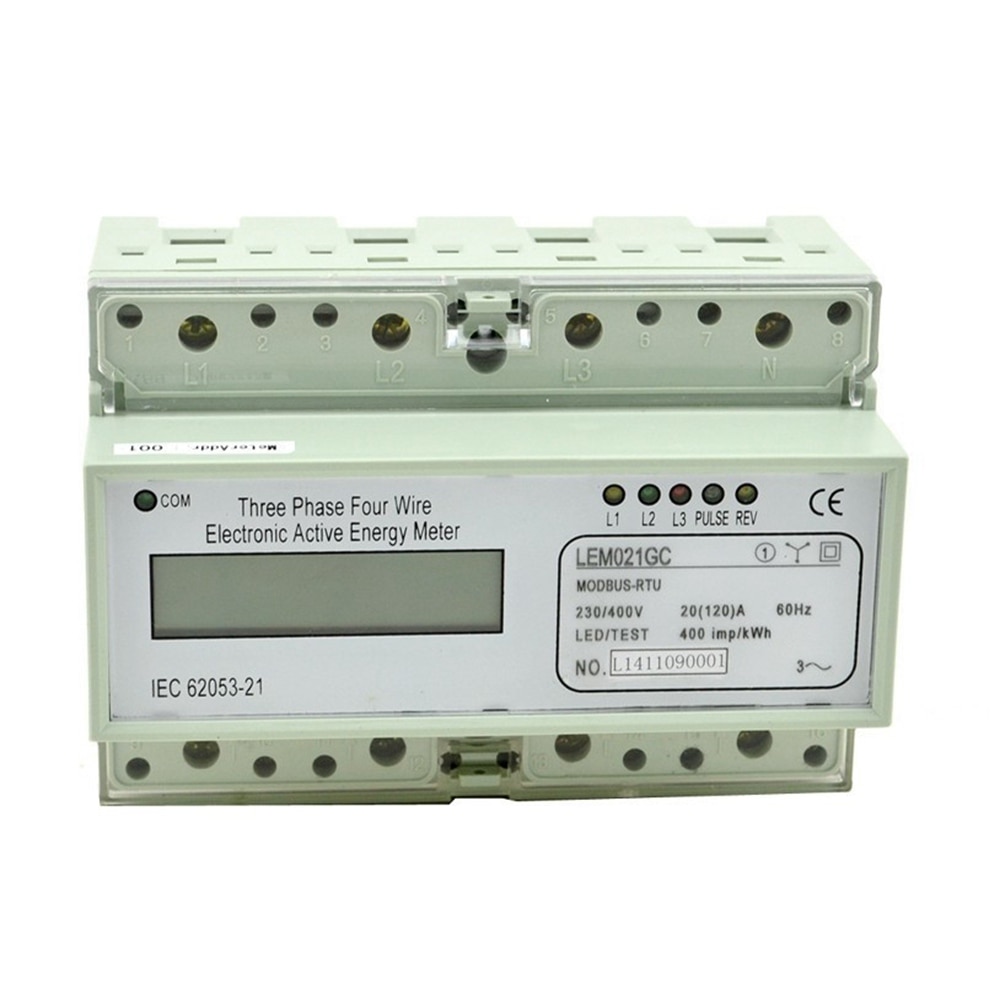 Din Rail Three Phase Energy Meter Portable Digital LCD With Modbus RTU 20(120)A 230/400V