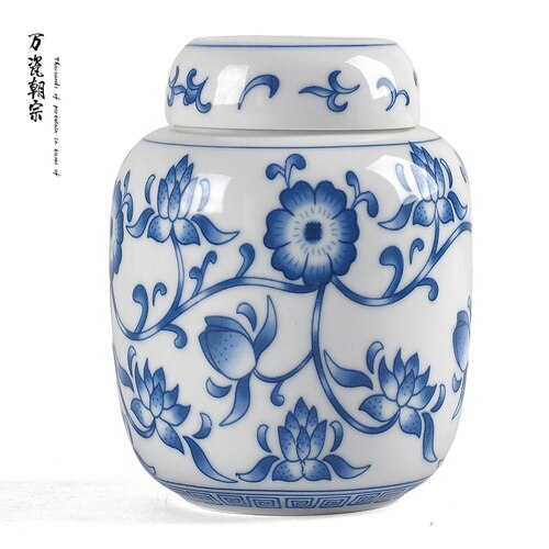 Ceramic Tea Caddy Household Blue and White Porcelain Small Tea Caddy Kitchen Condiment Storage Tank Home Desktop Decoration: D