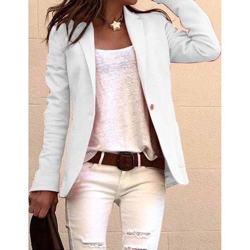 Blazer feminino kvinder blazer formelle blazere dame kontor arbejdssæt lommer damejakke vinrød slanke blazere: Hvid / Xl
