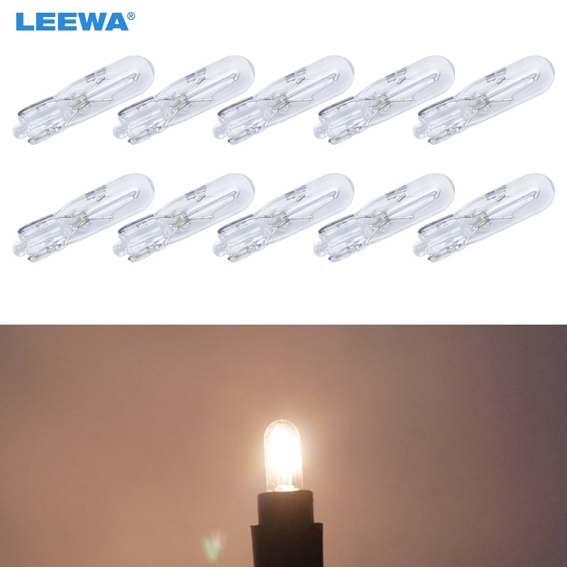 LEEWA 10 stks/doos Warm Wit Auto T5 Wedge 12 v 1.2 w Halogeen Lamp Externe Halogeenlamp Vervanging Dashboard Bulb licht # CA2933
