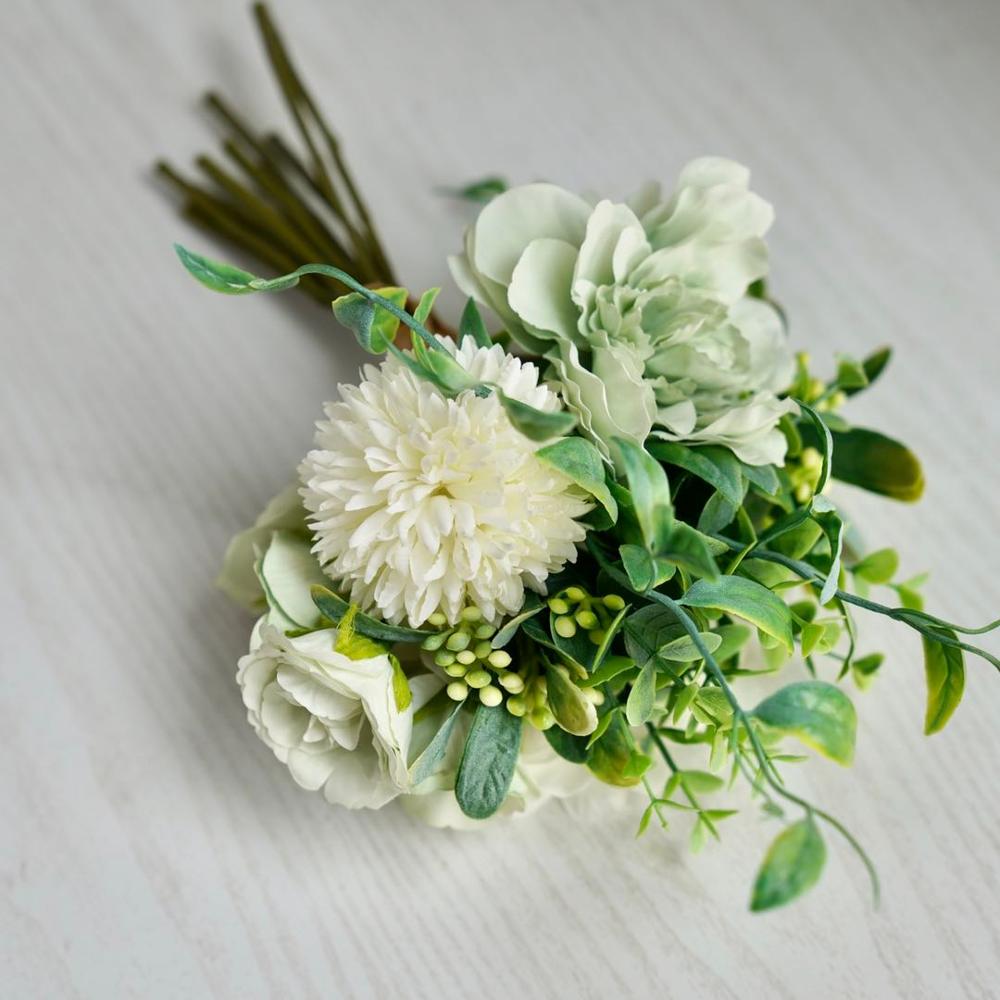 1pc kunstige blomster silke kamelia pæon mini bryllupsblomst buket hortensia til hjemmefest dekoration indendørs: Håndbundet grøn