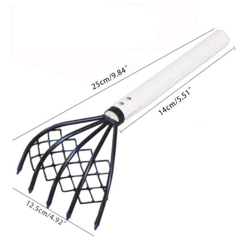 Sturdy Compact Claw Rake with Mesh Net 5-Tine Clamming Claws Long Handled Shell Clam Digger 15 Inch Hand Rake