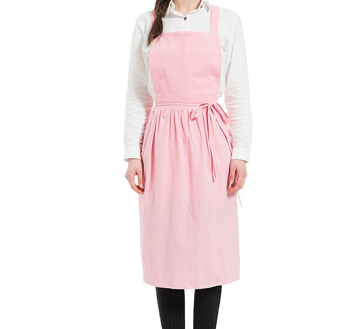 Pleated skirt cotton linen apron Women Cooking Kitchen Apron Work Uniform and flower shop apron for woman long dress smocks: 4
