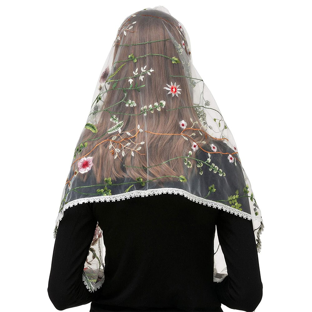 Della signora Rettangolare Fiori Mantiglia Velo Delle Donne Pizzo Floreale Cappella Velo Dell'involucro Della Sciarpa Latino Testa di Massa Che Copre Scialli per la Sposa